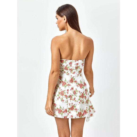 Women's Floral Strapless Mini Dress Y2K Cocktail Party Going Out Sexy - Picture 5 of 6